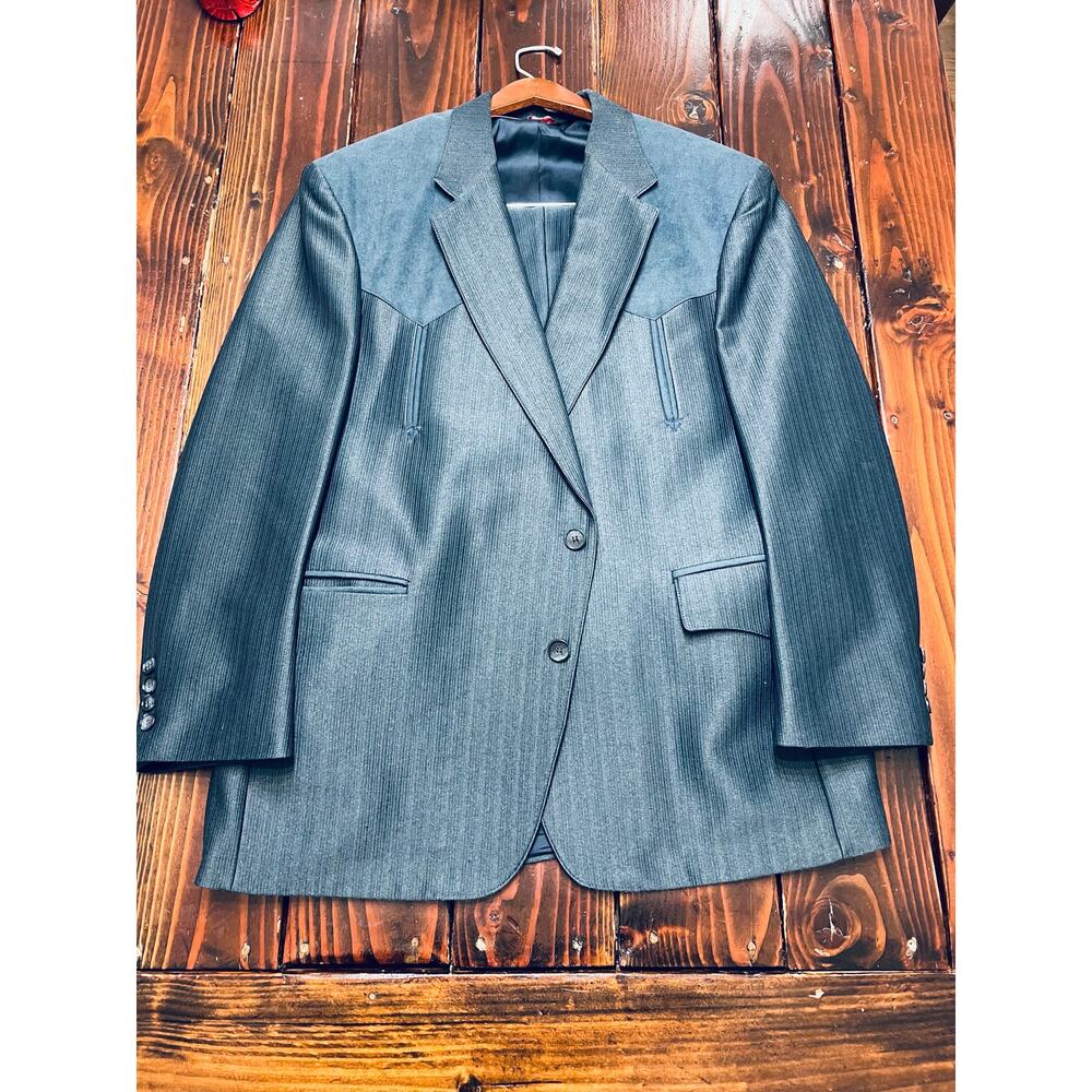 Sheplers Western Suit 48R Jacket 42W Pants Blue Pinstripe USA Made Two Piece